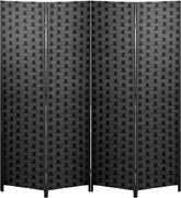 4 Panels Wood Mesh Hand-Woven Design Room Screen Divider - Black