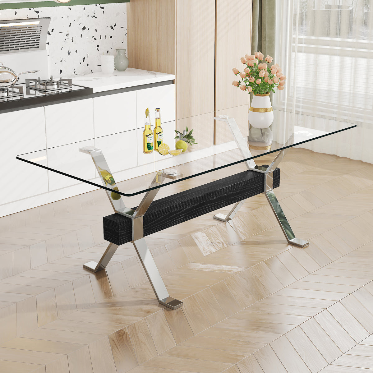 Modern Luxurious dining Table - Double X Plated Metal