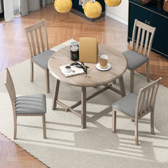 5-Piece Wood Dining Set Round Extendable Table with 4 Dining Chairs - Natural Wood