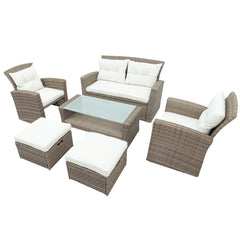 MAICOSY 4pc Outdoor Rattan Patio Garden Furniture Set Wicker Chair Table Ottoman