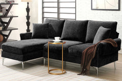 84 " Convertible Sectional Sofa, Modern Chenille L-Shaped Sofa Couch with Reversible Chaise Lounge, Fit for Living Room, Apartment (2 Pillows) - Black