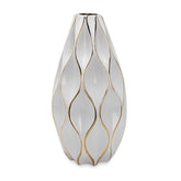 18"H Elegant White Ceramic Vase with Gold Accents