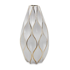 18"H Elegant White Ceramic Vase with Gold Accents
