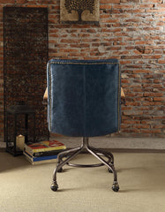 Vintage Office Chair, Top Grain Leather - Blue