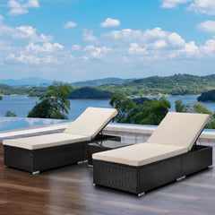 Outdoor 3 Piece Wicker Patio Lounge Set, Adjustable chair Set of 2 with Coffee Table