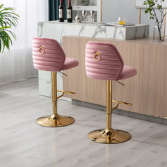 Modern Swivel Bar Stools Chair Adjustable (Set of 2) - Chrome Golden Base / Pink