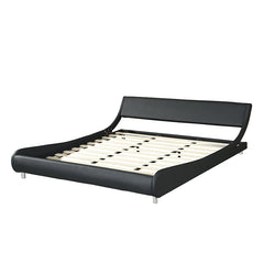 King Size Faux Leather Upholstered Platform Bed Frame, Curve Design, Wood Slat Support, No Box Spring Needed - Black