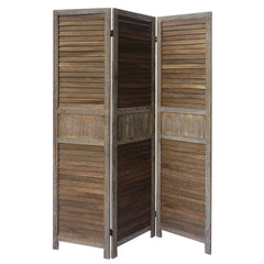 Wood Panel Divider Screen, Shutter Design, 3 Panels 67 Inch - Distressed Brown