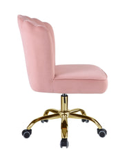 Modern Flower Style Office Chair - Rose Quartz Velvet & Gold Finish