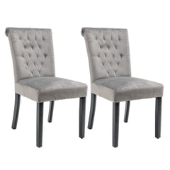 Velvet Dining Chair Set Tufted Heigh Back with Solid Wood Frame Accent Chairs (Set of 2) - Gray