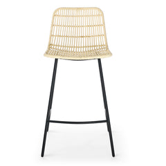 Natural Rattan Indoor Counter Chair, Black Finish Steel Legs (Set of 2)- Natural