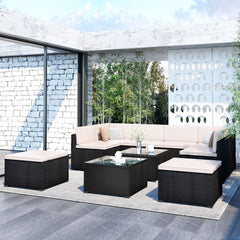 MAICOSY 10pc Outdoor Rattan Patio Garden Furniture Wicker Armchair Table Ottoman