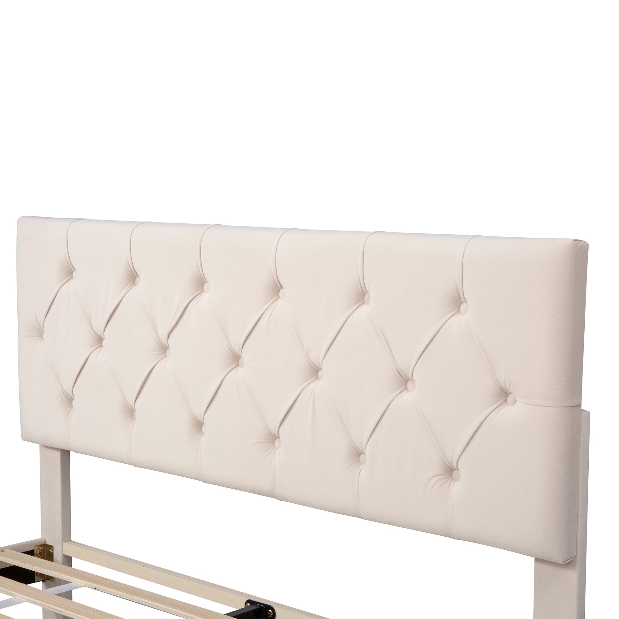 Queen Size Storage Bed Velvet Upholstered Platformwith a Big Drawer - Beige