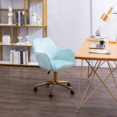 Modern Velvet Fabric Material Adjustable Height 360 revolving with Gold Metal Legs - Light Blue