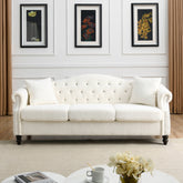 79" Chesterfield 3 Seater Sofa Tufted Couch with Rolled Arms and Nailhead, two pillows - Teddy White