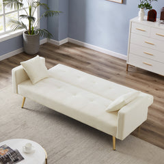 Cream White Velvet Sleeper Convertible Folding Futon Sofa Bed
