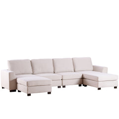 MAICOSY 3 Pieces U Shaped Sectional Sofa Sleeper with Removable Ottomans, Beige