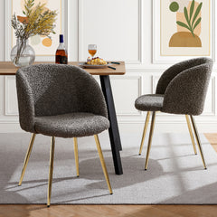 Golden Color Teddy Faux Fur Dining Armrest Chair (Set of 2) - Grey