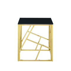 Modern Rectangular Coffee Accent Table with Black Tempered Glass Top and Stainless Steel Frame - Gold