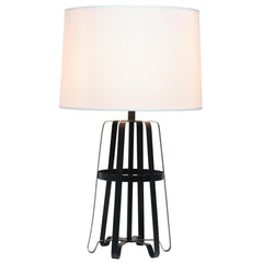 Metal Rail Table Lamp, Oil Rubbed Bronze - White Fabric Shade