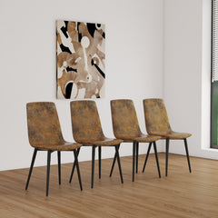 Set of 4 Modern Kitchen Dining Room Chairs, Cushion Seat and Sturdy Black Metal Legs - Brown