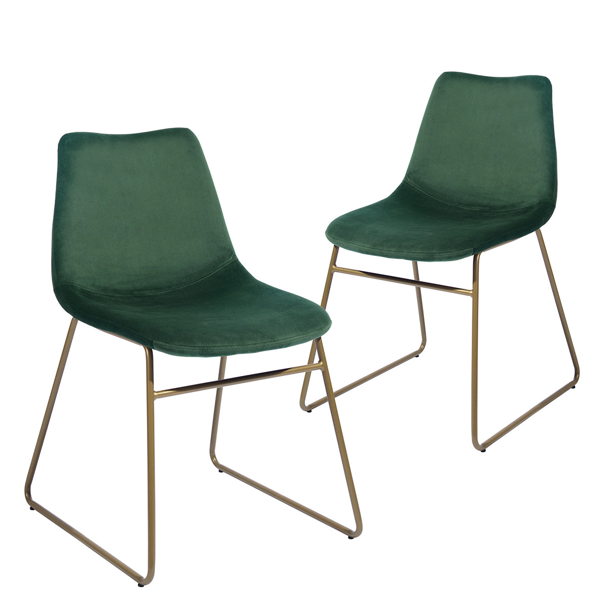 Modern Velvet Dining Chairs with Golden Metal Legs (Set of 2) - Green