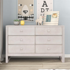 Rustic Wooden Dresser with 6 Drawers - Antique White