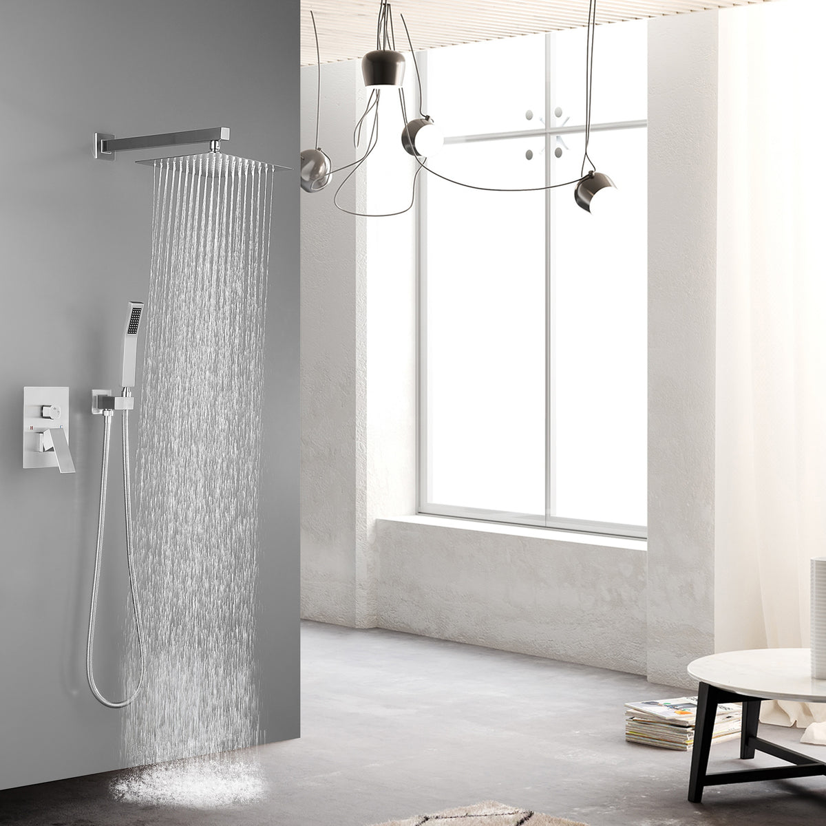 10 inch Shower Head Bathroom Luxury Rain Mixer Shower Complete Combo Set Wall Mounted - Brushed Nickel
