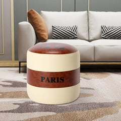 MAICOSY Round Pouf Ottoman Leather Pouf Footstool Paris Footrest Bedroom Brown