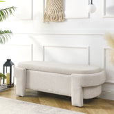 Linen Fabric Upholstered Bench with Large Storage Space - Beige