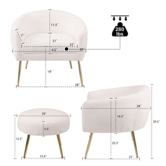 Accent Chair with Ottoman/Gold Legs - Velvet White