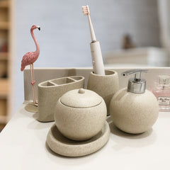 Concrete terrazzo Bath Accessory Set - White Sandstone Color