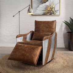 Power Recliner w/Swivel Function, 2-Tone Mocha Top Grain Leather & Aluminum - Brown