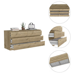 6-Drawer Rectangle Dresser Light Oak and White
