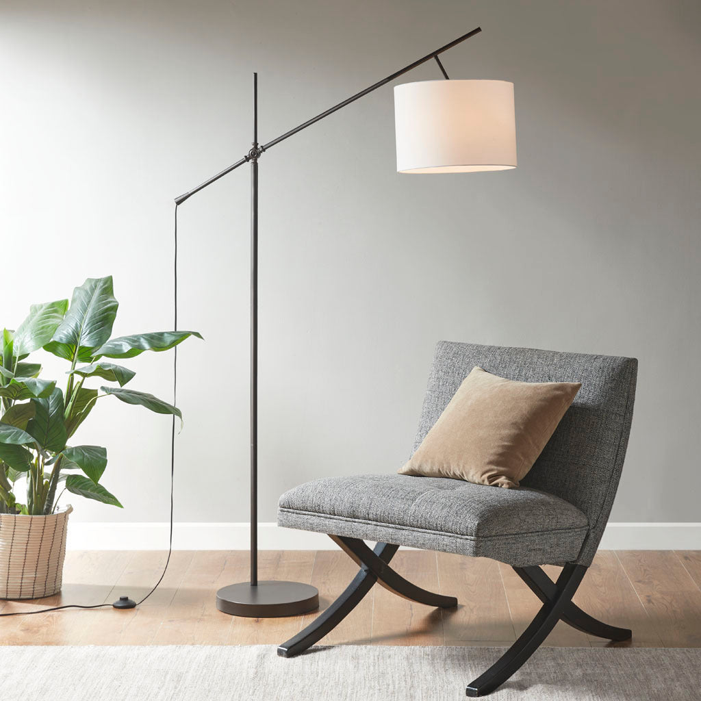 Bronze Adjustable Arched Floor Lamp with Drum Shade