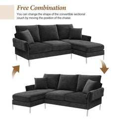 84 " Convertible Sectional Sofa, Modern Chenille L-Shaped Sofa Couch with Reversible Chaise Lounge, Fit for Living Room, Apartment (2 Pillows) - Black