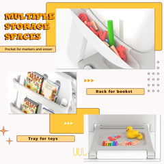 Folding Kids Art Easel with Stool and Adjustable Whiteboard with Book Shelf and Toddler Chair for Girls and Boys