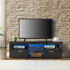 Modern TV Stand with LED Lights, high glossy - Black