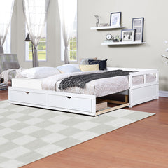 Extendable Daybed with Trundle Bed and Two Storage Drawers - White