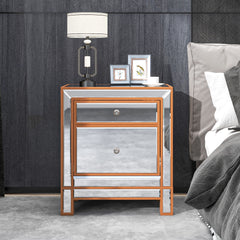 Modern Mirrored Nightstand with 2 Storage Cabinets - Silver Glass