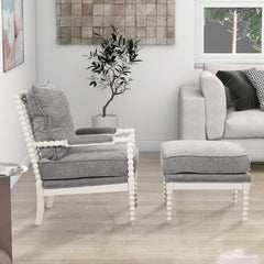 Modern Tufted Velvet Accent Chair with Ottoman - White+Gray