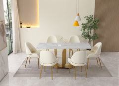 71" Contemporary Dining Table in Gold with Sintered Stone Top and U shape Pedestal Base in Gold finish (chairs not included)