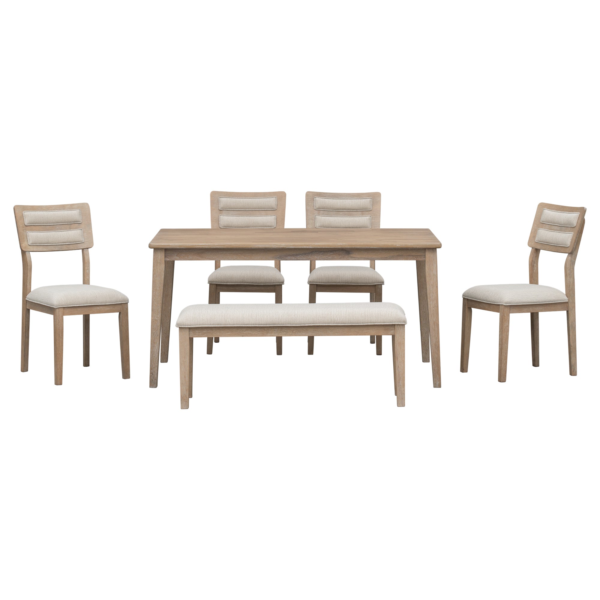 Classic and Traditional Style 6 - Piece Dining Set, Includes Dining Table, 4 Upholstered Chairs & Bench (Natural Wood Wash)