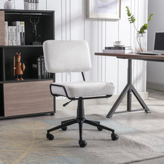 Corduroy Desk Chair Home Office Adjustable Height - White