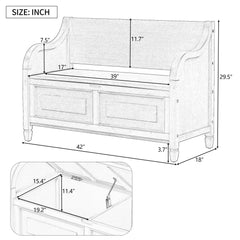 Rustic Style Storage Bench with Safety Hinge - White + Beige
