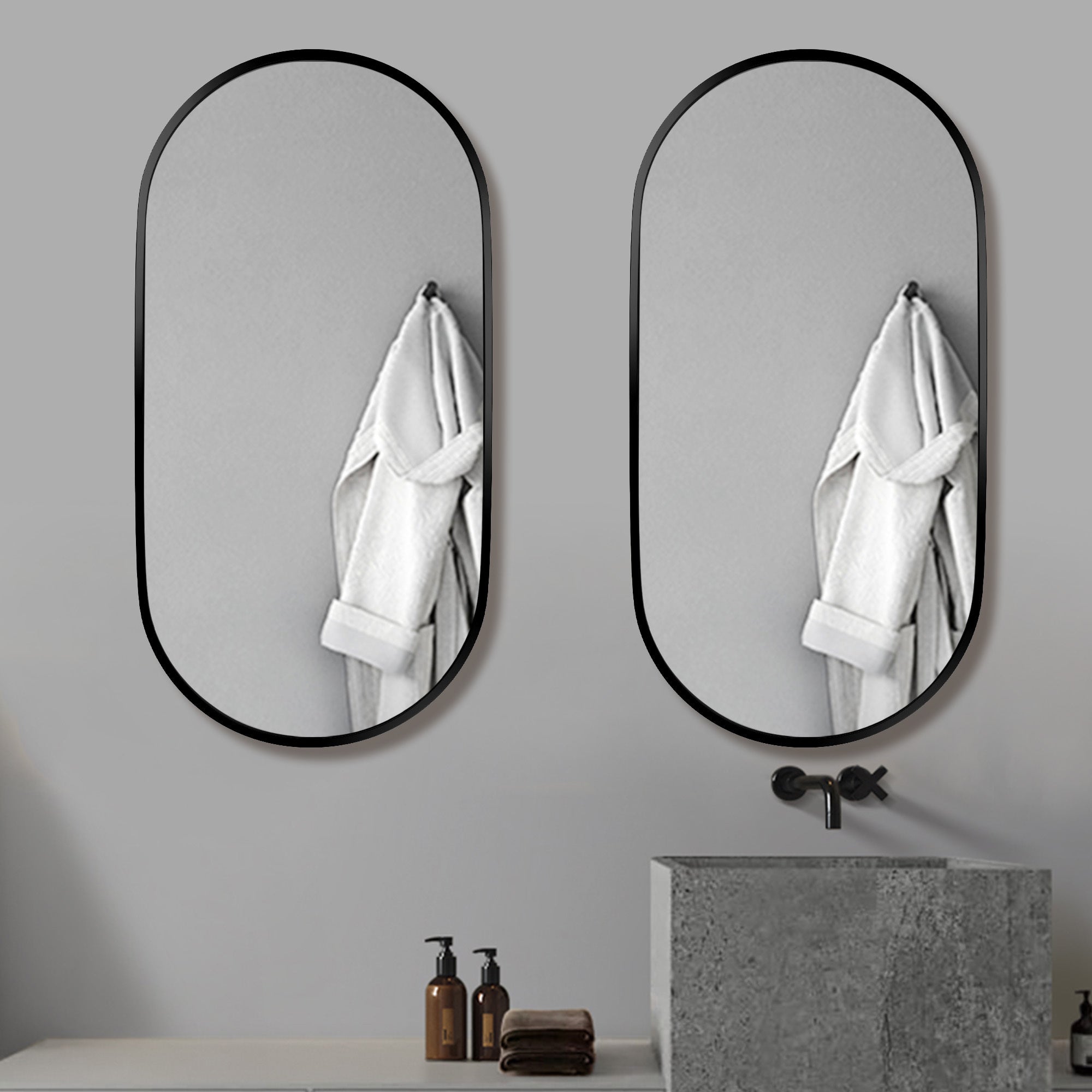 MAICOSY Oval Wall Mounted Mirror Black Metal Vanity Mirrors Hanging 36"x18"
