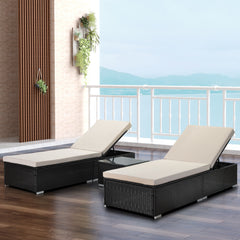Outdoor 3 Piece Wicker Patio Lounge Set, Adjustable chair Set of 2 with Coffee Table