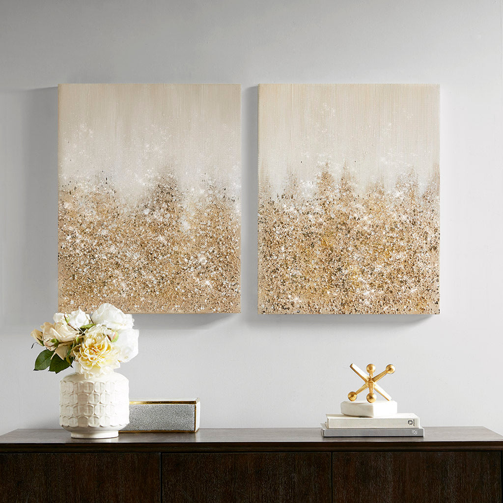 Golden Glimmer Heavily Embellished 2-piece Canvas Wall Art Set