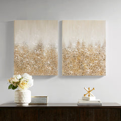 Golden Glimmer Heavily Embellished 2-piece Canvas Wall Art Set