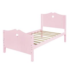 Twin Size Wood Platform Bed with Headboar - Pink